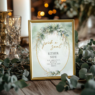 Boho eucalyptus greenery Pick a Seat Either Side Poster