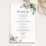 Boho Eucalyptus Greenery Simple Wedding Menu<br><div class="desc">Designed to coordinate with our Boho Greenery wedding collection,  this customizable Menu Template features mixed watercolor greenery leaves paired with a classy serif in black,  with a monogram on the back. Matching items available: https://bit.ly/3a3h3fv</div>