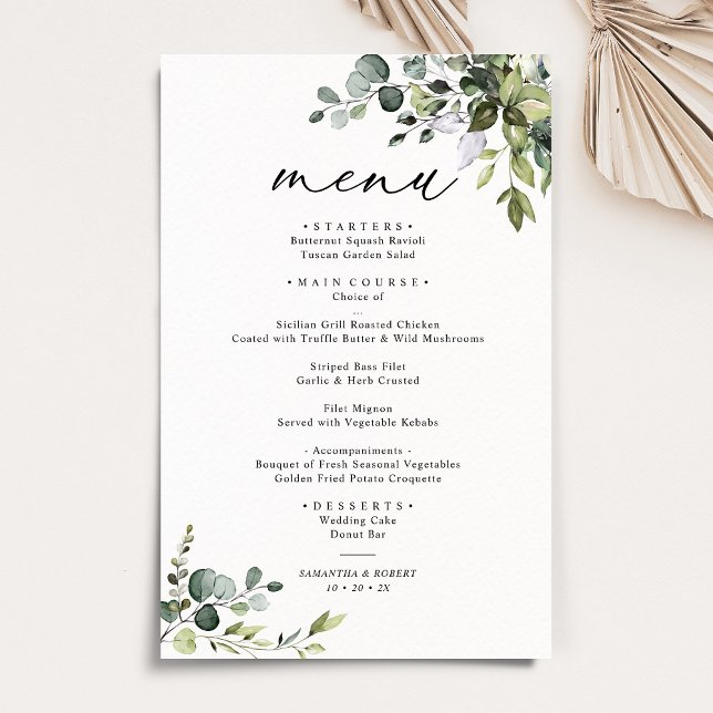 Boho Eucalyptus Greenery Simple Wedding Menu (Creator Uploaded)