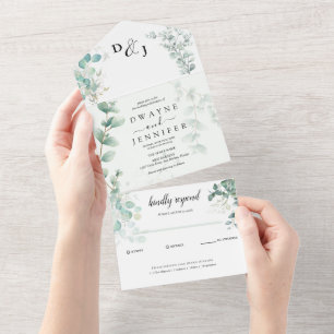 Boho Eucalyptus Greenery Summer Wedding All In One Invitation