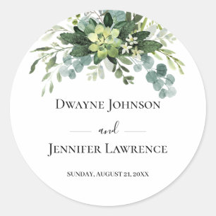 Boho Eucalyptus Greenery Summer Wedding Classic Round Sticker
