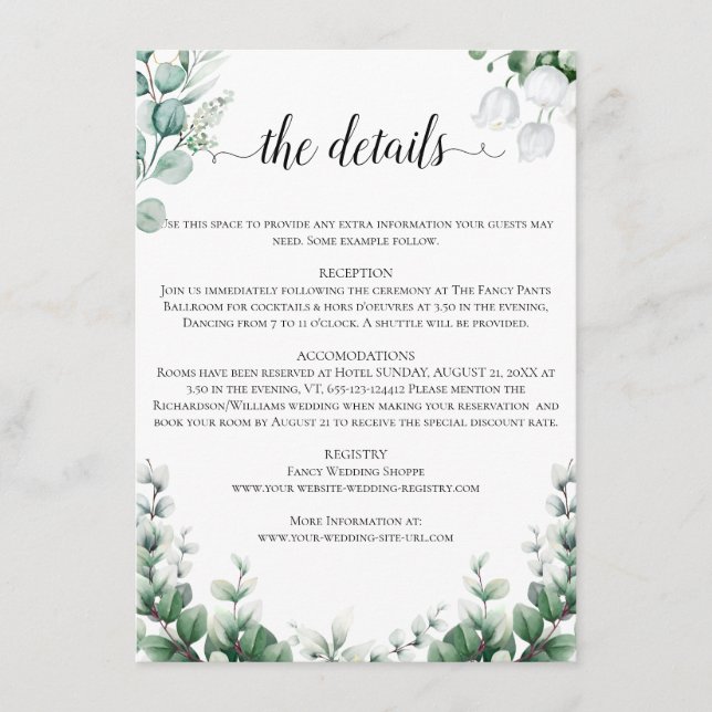 Boho Eucalyptus Greenery Summer Wedding Enclosure Card (Front)