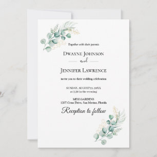Boho Eucalyptus Greenery Summer Wedding Invitation