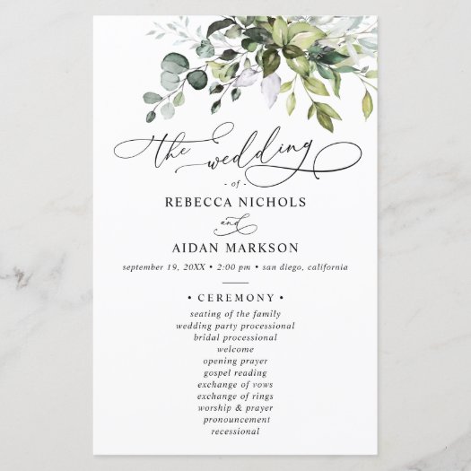 Boho Eucalyptus Greenery Wedding Ceremony Program