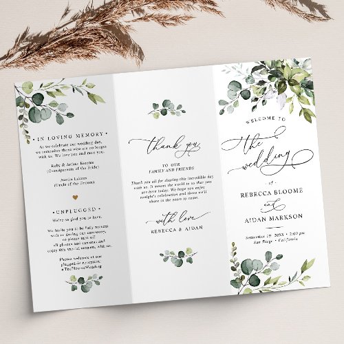 Boho Eucalyptus Greenery Wedding Ceremony Program