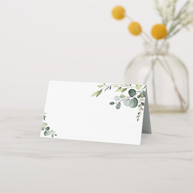 Boho Eucalyptus Greenery Wedding Folded Place Card (Front)