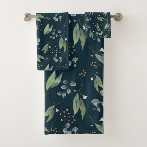 Boho eucalyptus leaf green foliage gum flower bath towel set