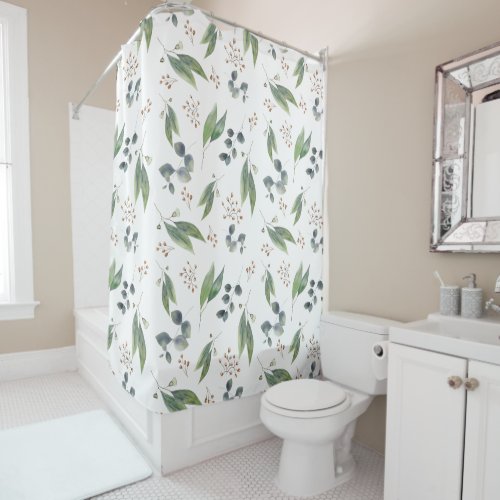 Boho eucalyptus leaf green foliage gum flower shower curtain