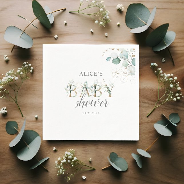 Boho Eucalyptus Leaves Baby Shower Napkins (Creator Uploaded)