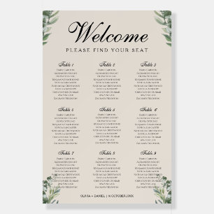 Boho Eucalyptus Leaves Wedding Seating Chart Foam Board