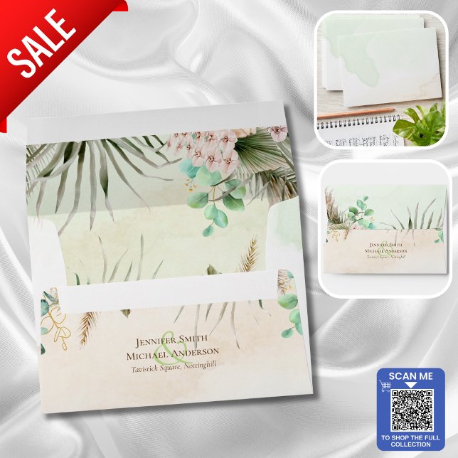 BOHO Eucalyptus Pampas Grass Greenery Wedding Envelope (SHOP THE FULL PAMPAS GREENERY COLLECTION)