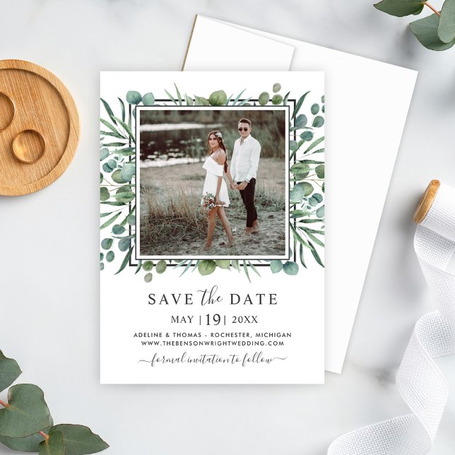 Boho Eucalyptus Photo Frame Wedding Save The Date (Creator Uploaded)