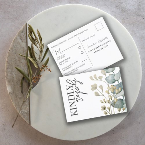 Boho Eucalyptus Sage Green  White RSVP Invitation