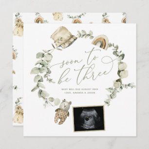 Boho Eucalyptus Three Ultrasound Pregnancy Reveal Announcement