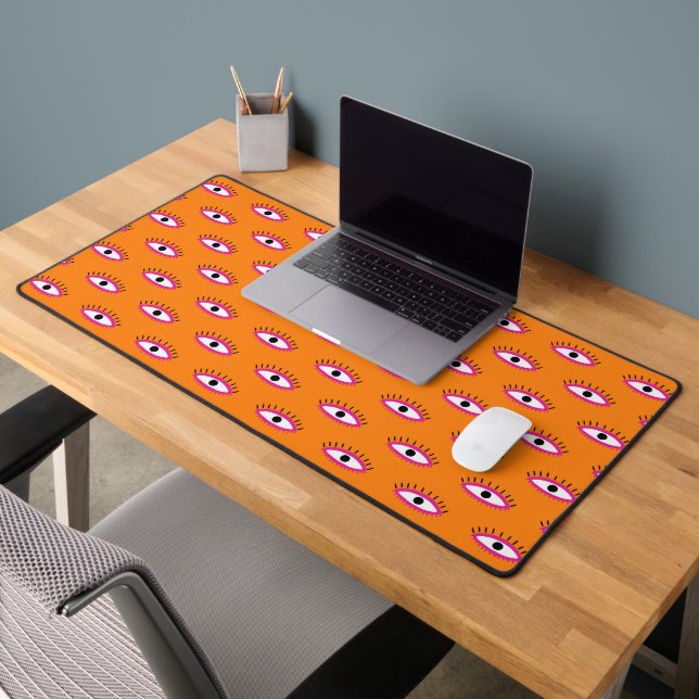 BOHO Evil Eye Pattern Burnt Orange Funky Desk Mat (Office 2)