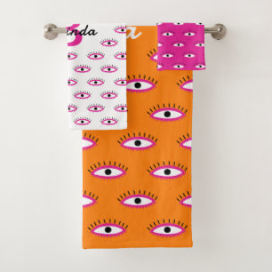 BOHO Evil Eye Pattern Burnt Orange Monogram Name Bath Towel Set