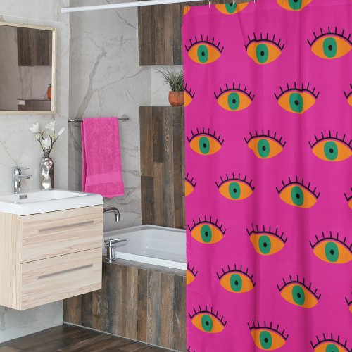 BOHO Evil Eye Pattern Funky Fuchsia Fun Shower Curtain