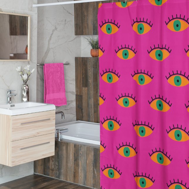 BOHO Evil Eye Pattern Funky Fuchsia Fun Shower Curtain (Creator Uploaded)