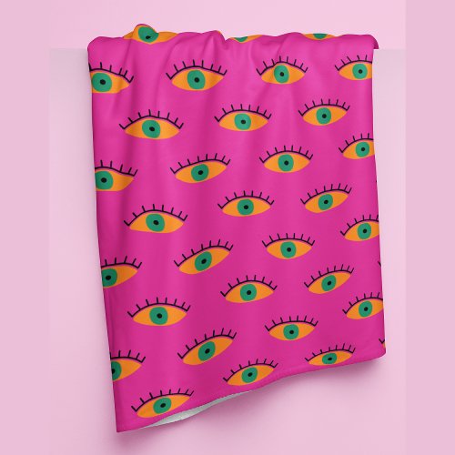 BOHO Evil Eye Pattern Funky Hot Pink Fleece Blanket