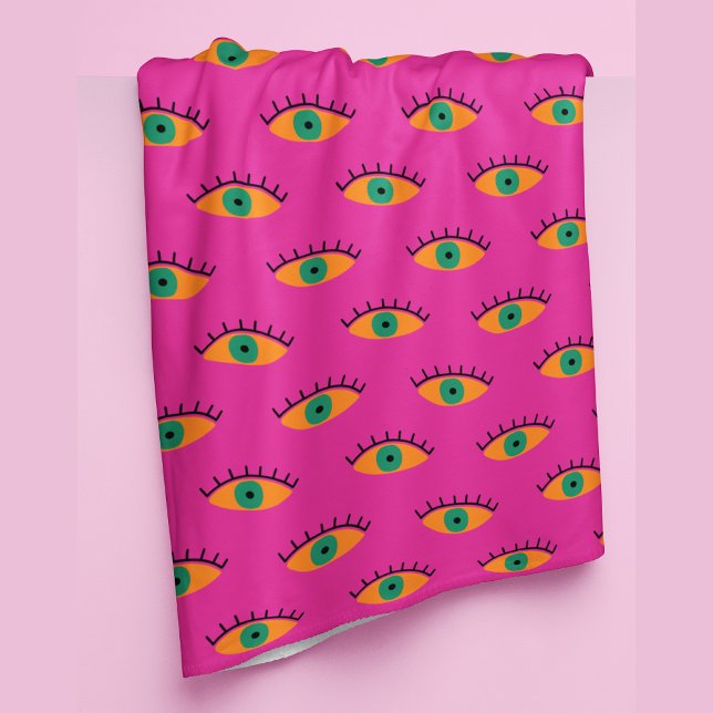 BOHO Evil Eye Pattern Funky Hot Pink Fleece Blanket (Creator Uploaded)