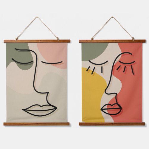 Boho Face Facial Abstract Muted Tones  Hanging Tapestry
