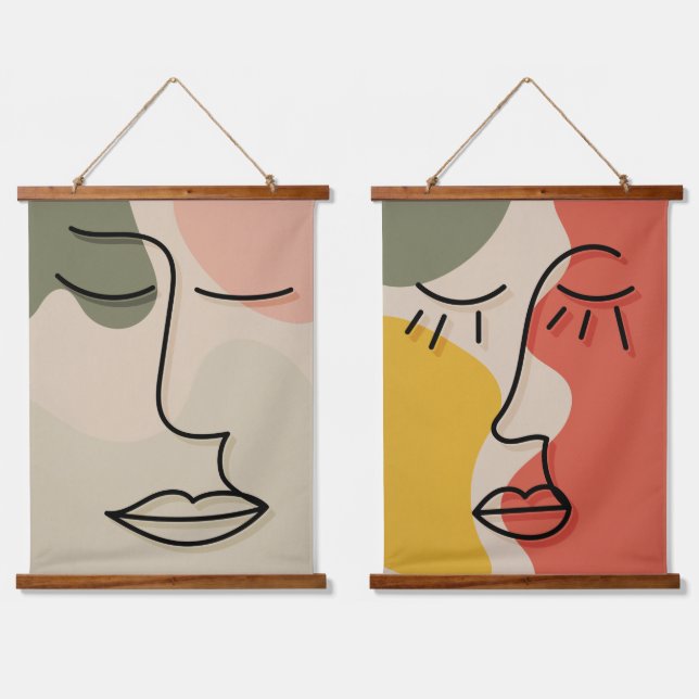 Boho Face Facial Abstract Muted Tones  Hanging Tapestry (Double)