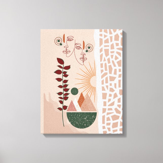 Boho Faces – Modern Abstract Wall Art in Warm Tone (Front)