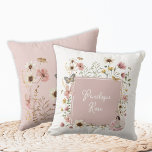 Boho Fairy Blush Wildflower Girl Nursery Monogram Throw Pillow<br><div class="desc">Cute fairy themed throw pillow in muted blush pink colorway</div>