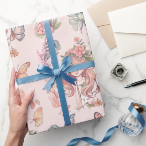 Boho Fairy First Girls 1st Birthday Wrapping Paper