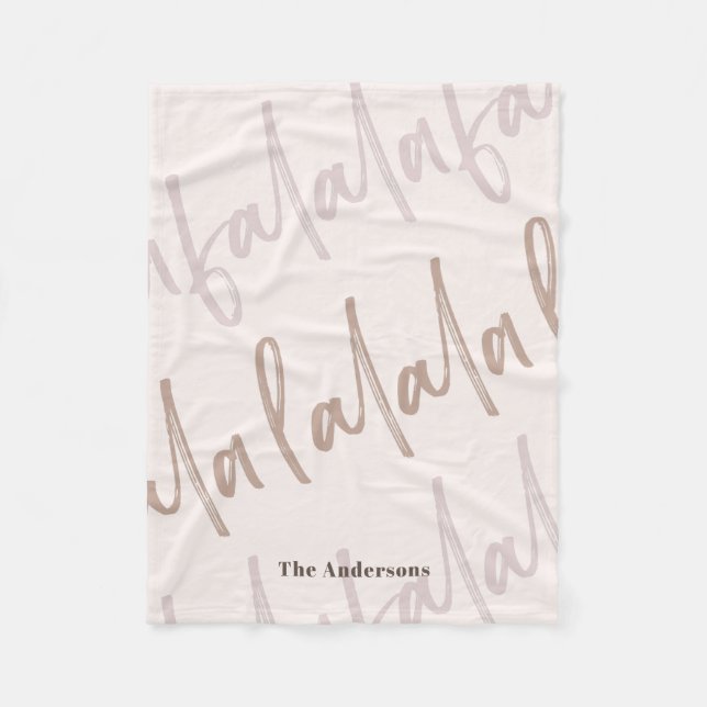 Boho Falala Script Pink & Brown Fleece Blanket (Front)