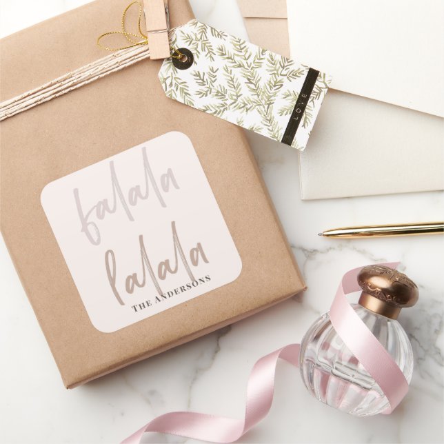 Boho Falala Script Pink & Brown Holiday Square Sticker (Gifting)