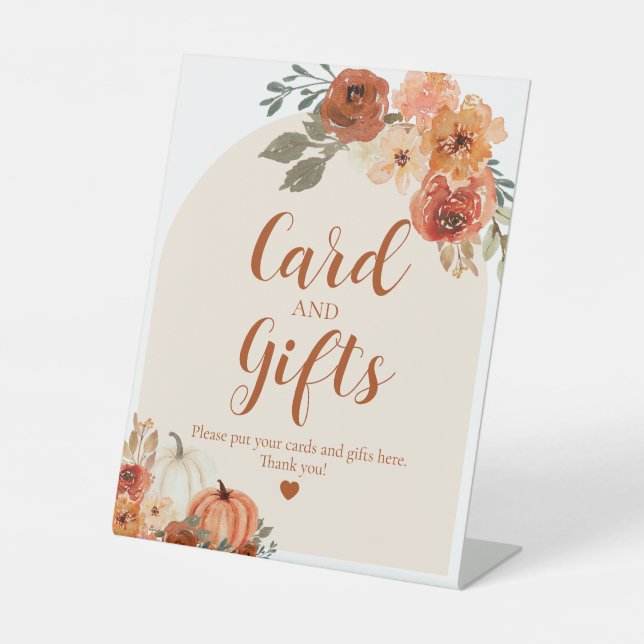 Boho Fall A Little Pumpkin Autumn Cards and Gifts Pedestal Sign (Front)