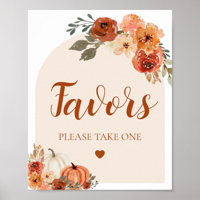 Boho Fall A Little Pumpkin Baby Shower Favors Sign (Front)