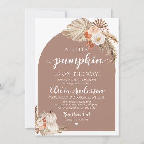 Boho Fall A Little Pumpkin Baby Shower Invitation 