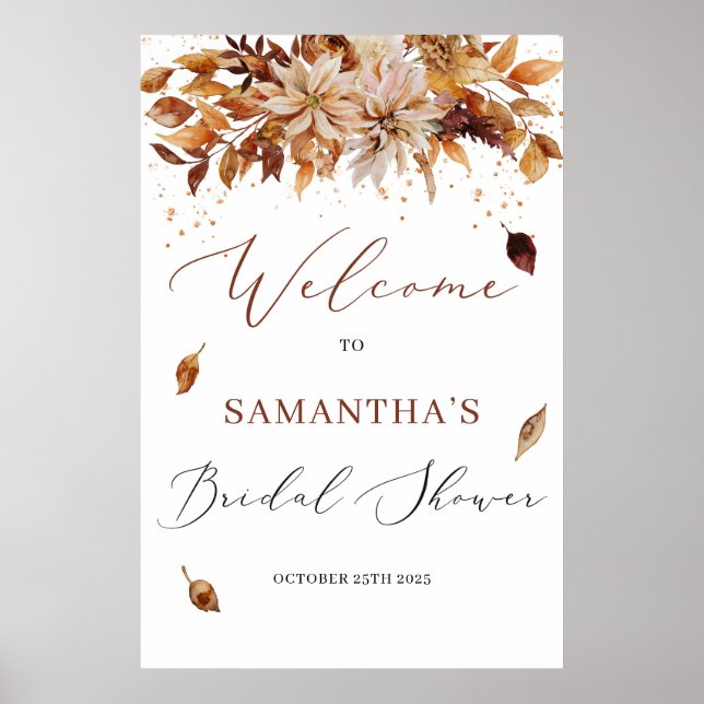 Boho fall and autumn floral Bridal Shower sign (Front)