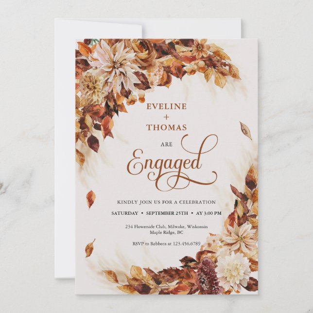 Boho fall and autumn flowers and leaves foliage invitation (Front)
