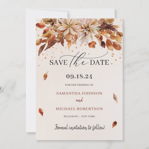 Boho Fall and Autumn Flowers Cooper Colors Save The Date