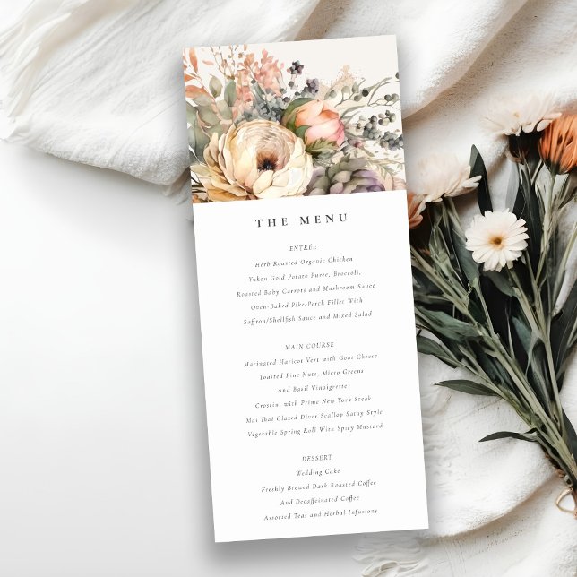 Boho Fall Autumn Floral Bunch Wedding Menu Card (Creator Uploaded)