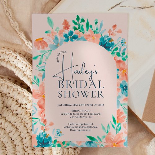 Boho fall autumn floral watercolor bridal shower invitation