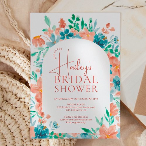 Boho fall autumn floral watercolor bridal shower invitation