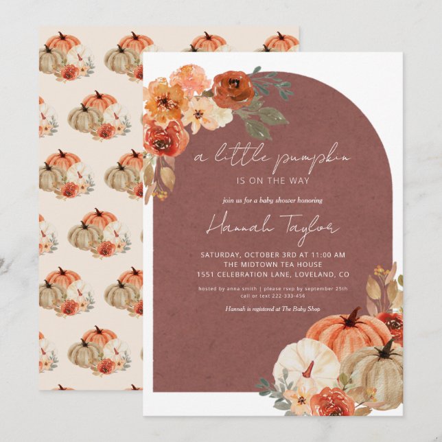 Boho Fall Baby Shower A Little Pumpkin Invitation (Front/Back)