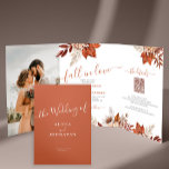 Boho fall botanical photo QR RSVP details wedding Tri-Fold Invitation<br><div class="desc">Modern rustic elegant watercolor autumn fall botanical flowers, pumpkin, foliage, and dried leaves making a chic budget all in one trifold wedding invitation with a trendy handwriting calligraphy script and earthy terracotta beige color palette. Easy to personalize with your automatically generated scanning QR code to website for online RSVP and...</div>