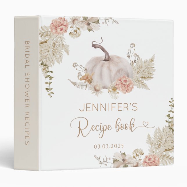 Boho fall Bridal Shower Recipe Book 3 Ring Binder (Front/Spine)