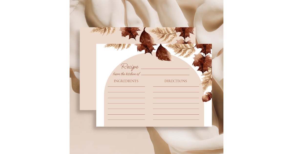 Boho fall Bridal Shower Recipe card | Zazzle