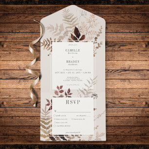 Boho Fall Brown Botanical Wedding Dinner All In One Invitation