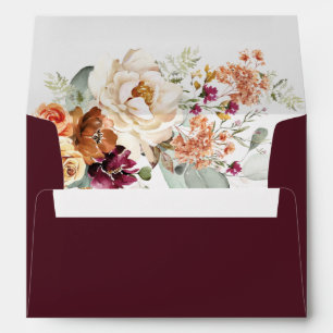 Boho Fall Burgundy Floral Return Address Envelope