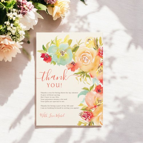 Boho Fall elegant floral watercolor bridal shower Thank You Card