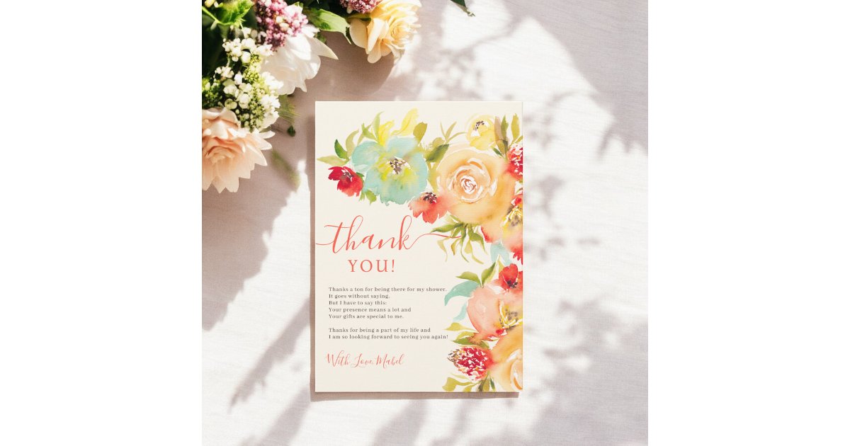 Boho Fall elegant floral watercolor bridal shower Thank You Card | Zazzle