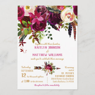 Boho Fall Floral Arrow Bouquet Wedding Invitation