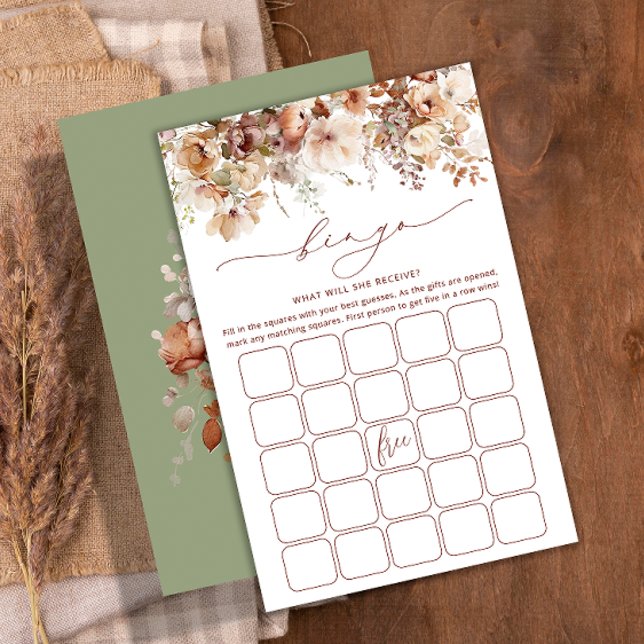 Boho Fall Floral Baby Bingo Game Card (Creator Uploaded)